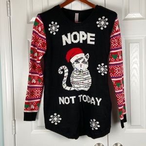 No Boundaries ugly Christmas cat sweater tunic womens XXL